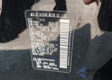 2015 Nissan Quest Platinum/S/Sl/Sv z USA, uszkodzony, nr VIN JN8AE2KPXF9126290